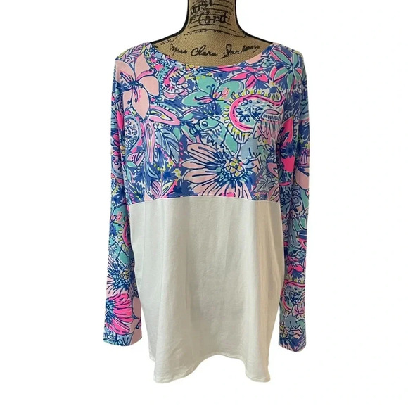 Lilly Pulitzer Finn Top Long Sleeve Cotton Multi Pop Up Got Your Back Size L - Picture 1 of 8